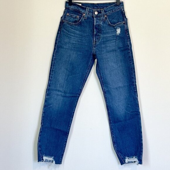 NWT Levi's 501 Original Cropped Raw Hem High Rise Straight Leg Jeans - Size 24 - Picture 2 of 10